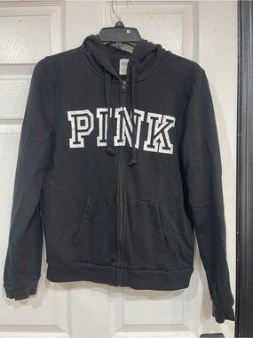 PINK Victoria's Secret Black Zip-Up Hoodie with Hood
